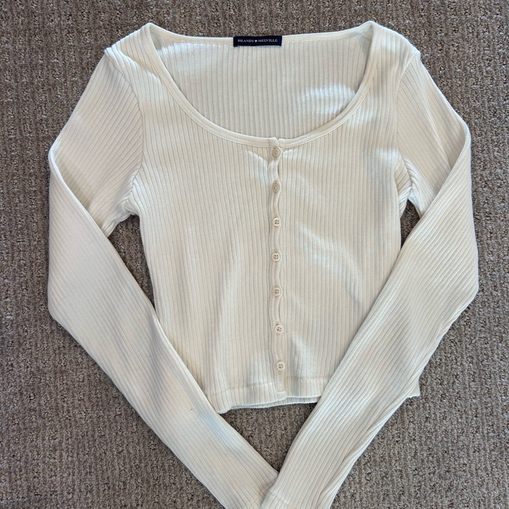 Women's Cream Button-Up Ribbed Top